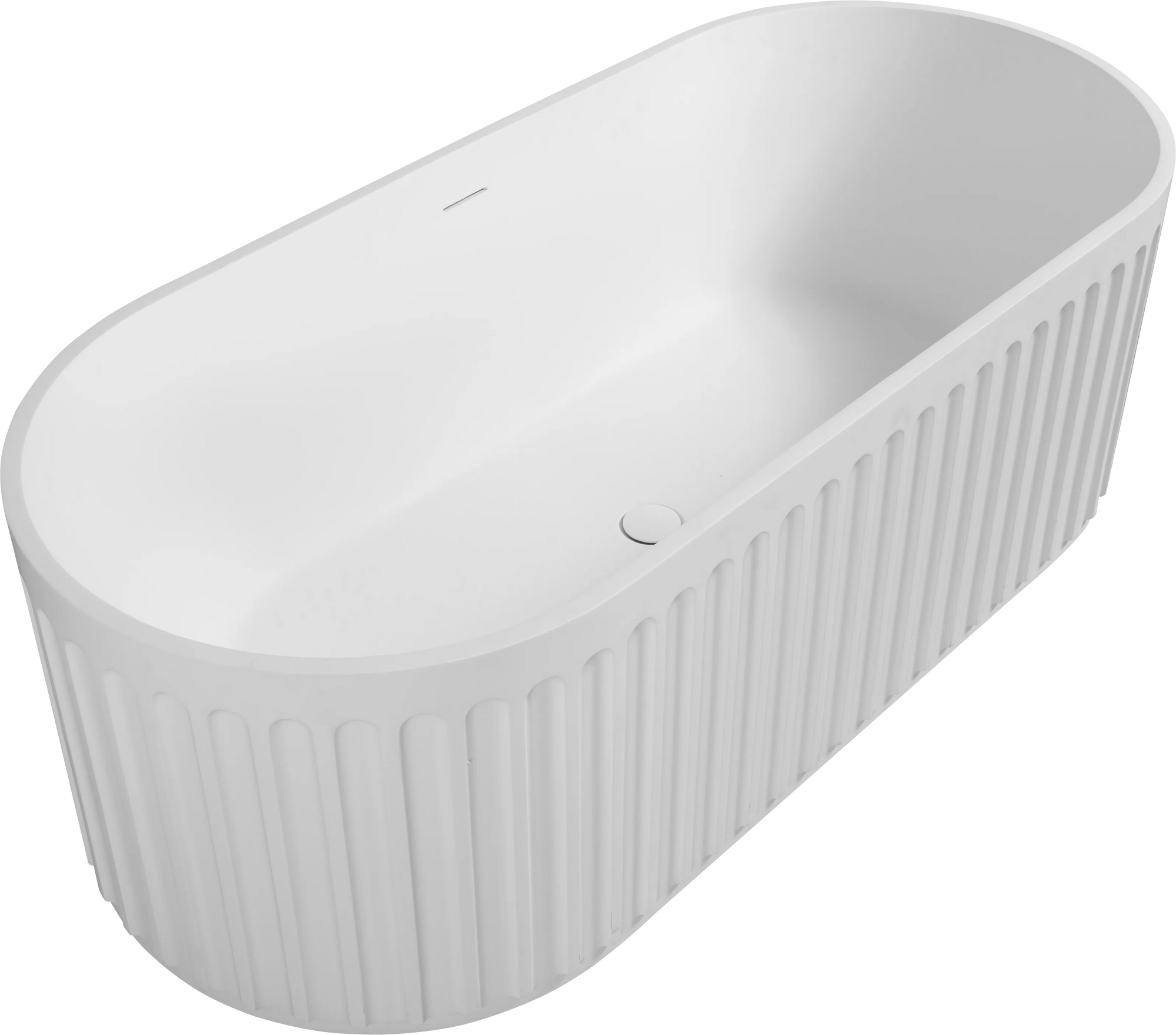 Nectar series 67" freestanding soaking bathtub with smooth interior and vertical ribbed grooves.