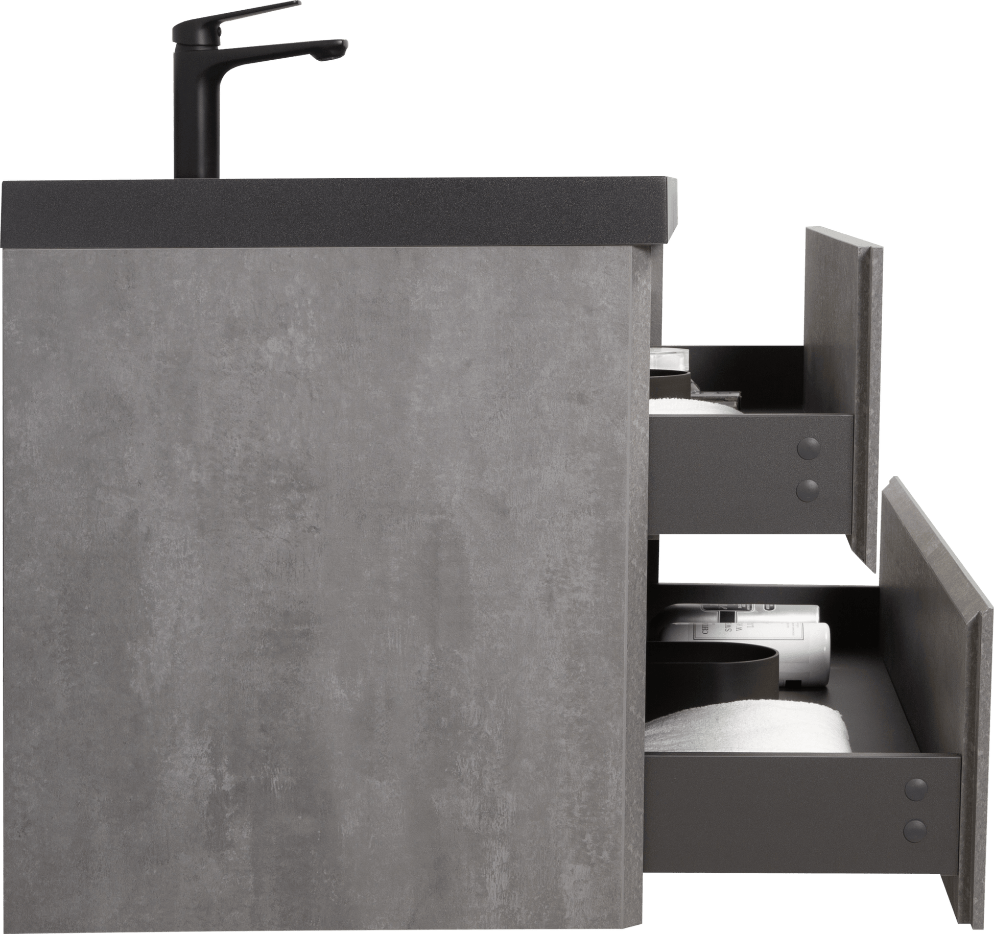 Floating Bathroom Vanity with Quartz Sand Basin and Soft Close Drawers color: Grey