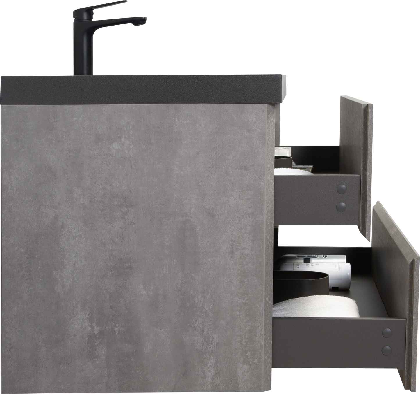 Floating Bathroom Vanity with Quartz Sand Basin and Soft Close Drawers color: Grey