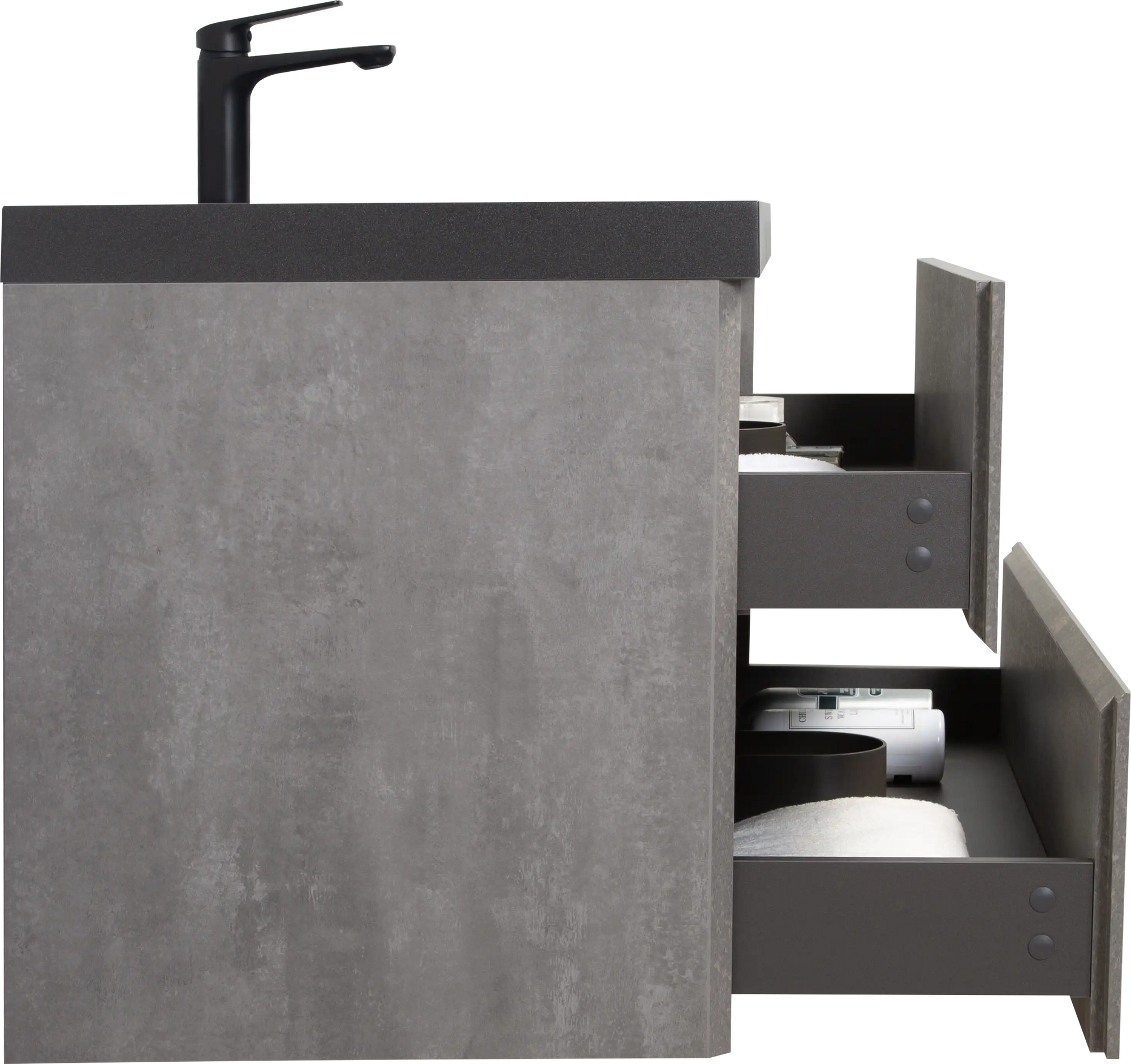 23&#39;&#39;-47&#39;&#39; Floating Dark Grey Corner Vanity with Matte Black Sink - 2 Soft Close Drawers