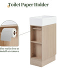 18.6" oak finish bathroom vanity with side toilet paper holder detail | Ace Decor