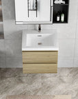 Floating Bathroom Vanity with Resin Top Basin & Soft Close Drawers - Modern Wall-Mounted Storage Cabinet color: Oak