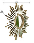 33" modern large wall mirror with sunburst beveled frame shown with measurements | Ace Decor