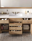 Soleil 60" Bathroom Vanity with Sink, Natural Wood Cabinet with Drawers