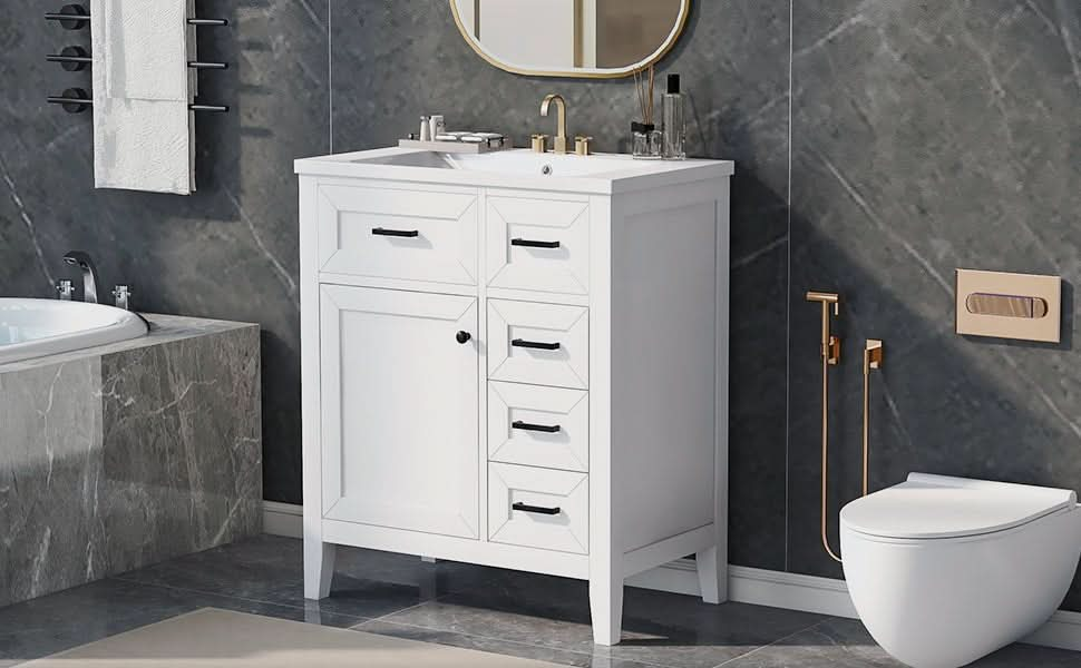 bathroom cabinet with drawers color:grey