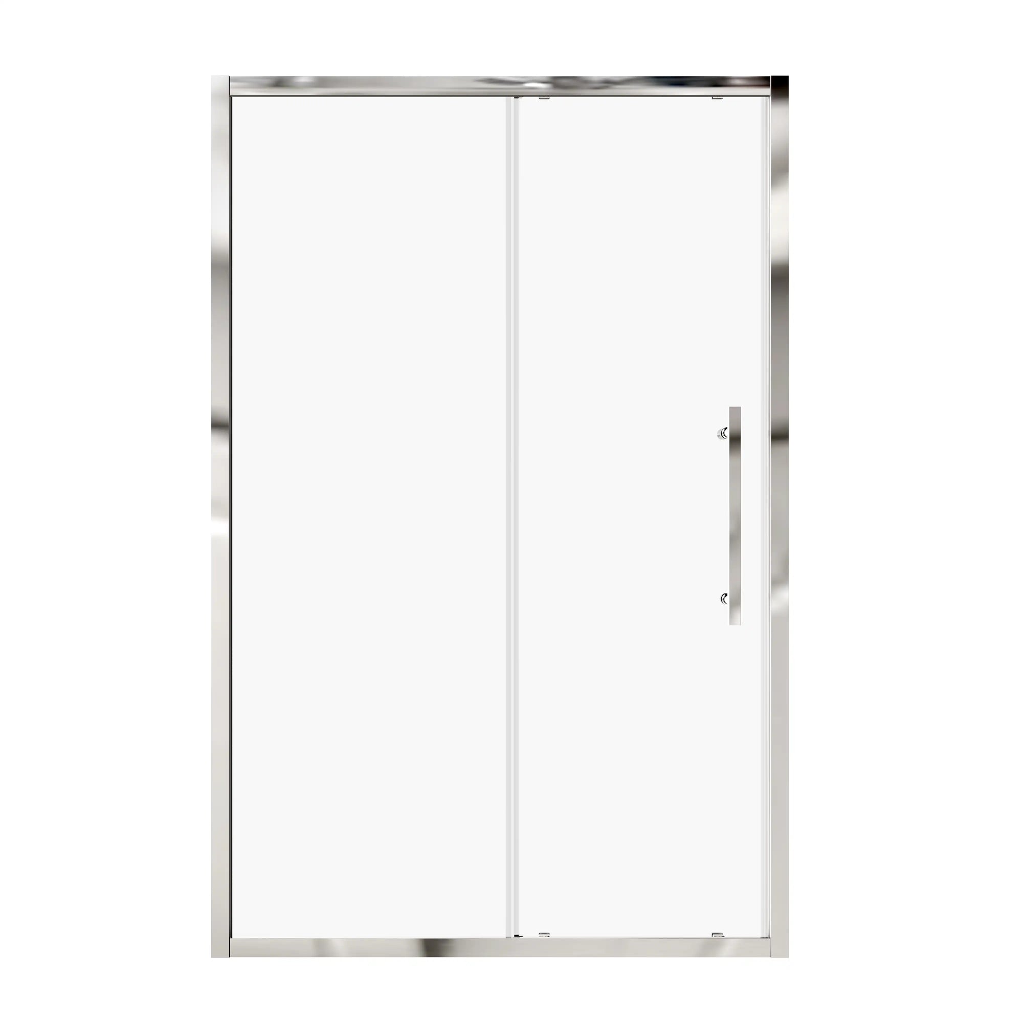 Chrome framed single sliding shower door with stainless steel handle, size 48x72 | Ace Decor