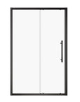 Matte black framed single sliding shower door with stainless steel handle, size 48x72 | Ace Decor
