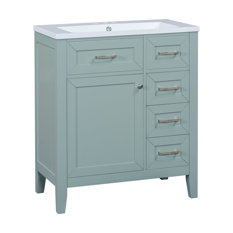 30" Saga Green Bathroom Vanity with Sink Combo, Cabinet with Dock Rack & 5 Drawers