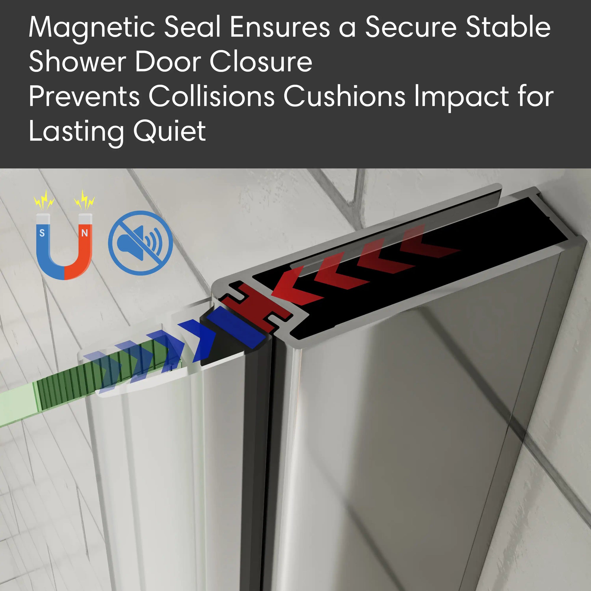 Magnetic seal and waterproof strips ensure tight closure, helping prevent leaks and keep the bathroom floor dry.