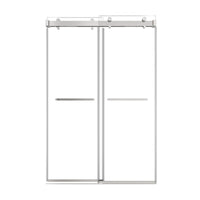 48 x 76 chrome 48 inch sliding shower doors with frameless modern design and dual towel bar handles | Ace Decor