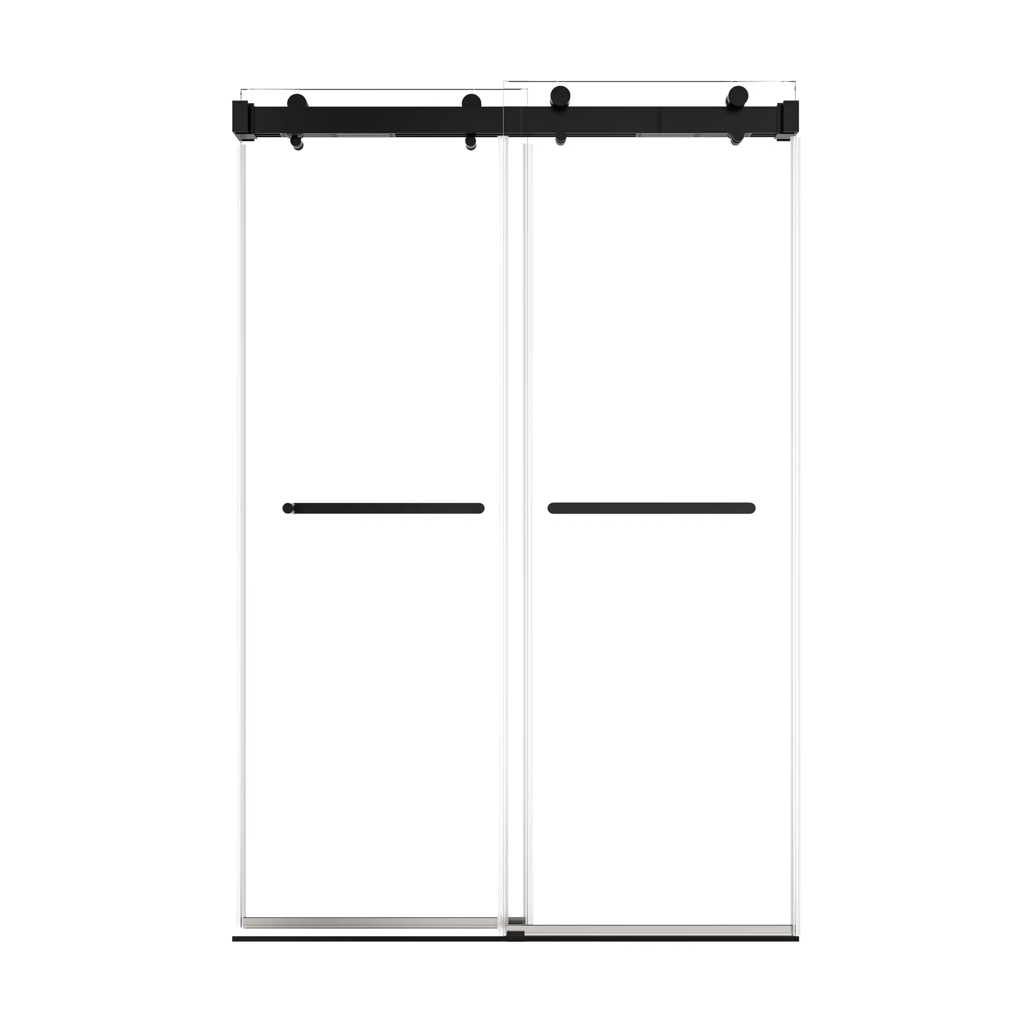 48 x 76 black sliding shower door 48 inch with frameless modern design and sleek dual handles | Ace Decor