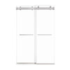 48 in brushed nickel sliding shower door with double towel bars, frameless modern design, and 48 x 76 inch dimensions | Ace Decor