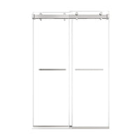48 x 76 chrome 48 inch sliding shower doors with frameless modern design and dual towel bar handles | Ace Decor