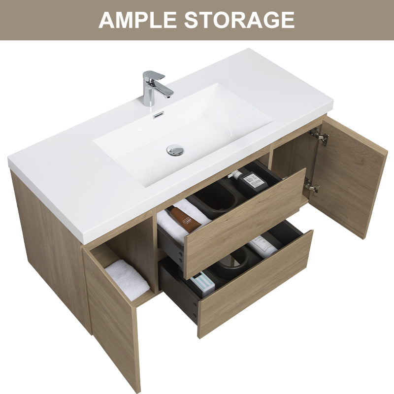 47/59" Modern Floating Bathroom Vanity with Resin Top Basin color: Oak | sink: single