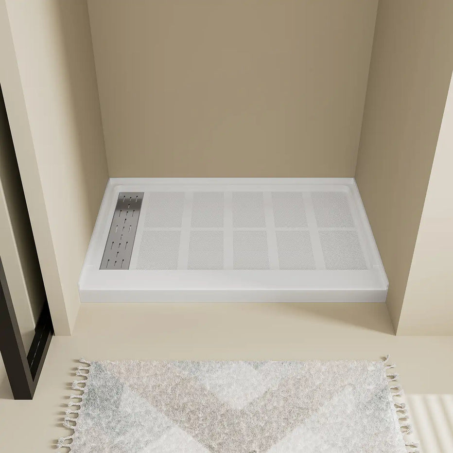 48x32 Anti-Slip Shower Base with Single Side Drain & Stainless Steel