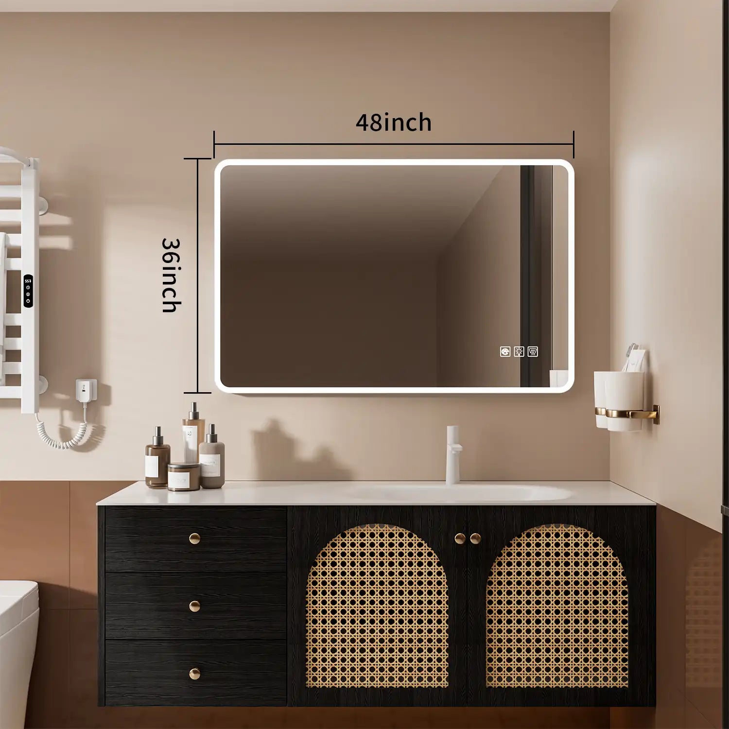 48&quot;x36&quot; Rectangular Framed Dimmable Anti-Fog LED Wall Bathroom Vanity Mirror