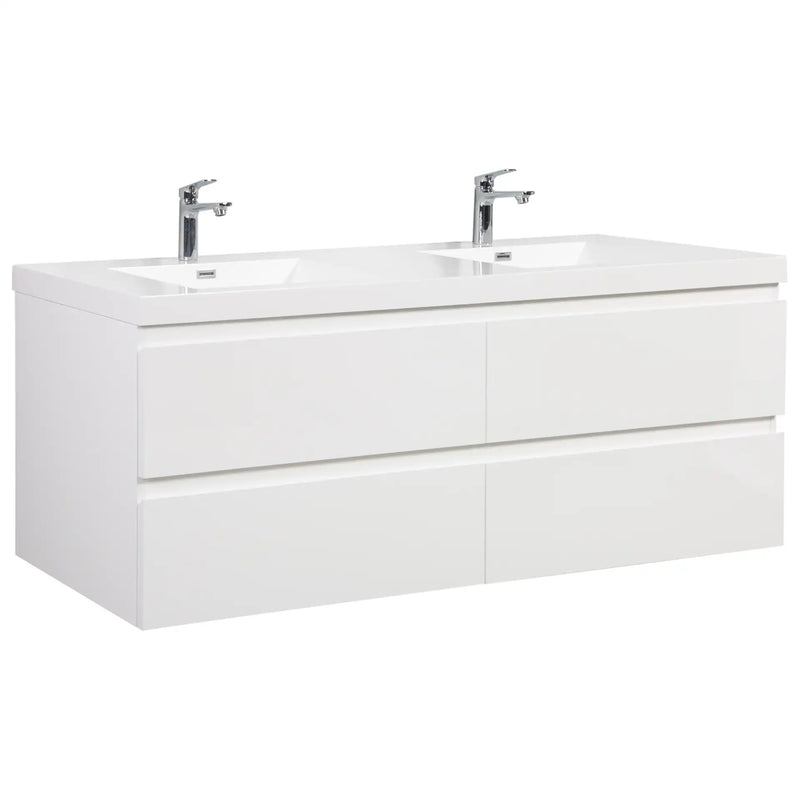 TerraLine Series 71" White Wall-mounted Bathroom Vanity – Double Sinks & 4 Soft-Close Drawers