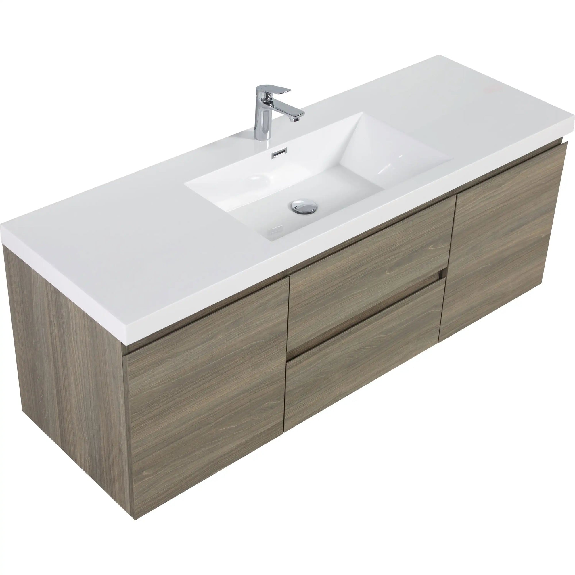 Top view of 59 inch vanity single sink with seamless integrated basin and modern ash grey floating vanity base | Ace Decor