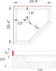 Corner Drain Neo-Angle Shower Base for Tile color:White