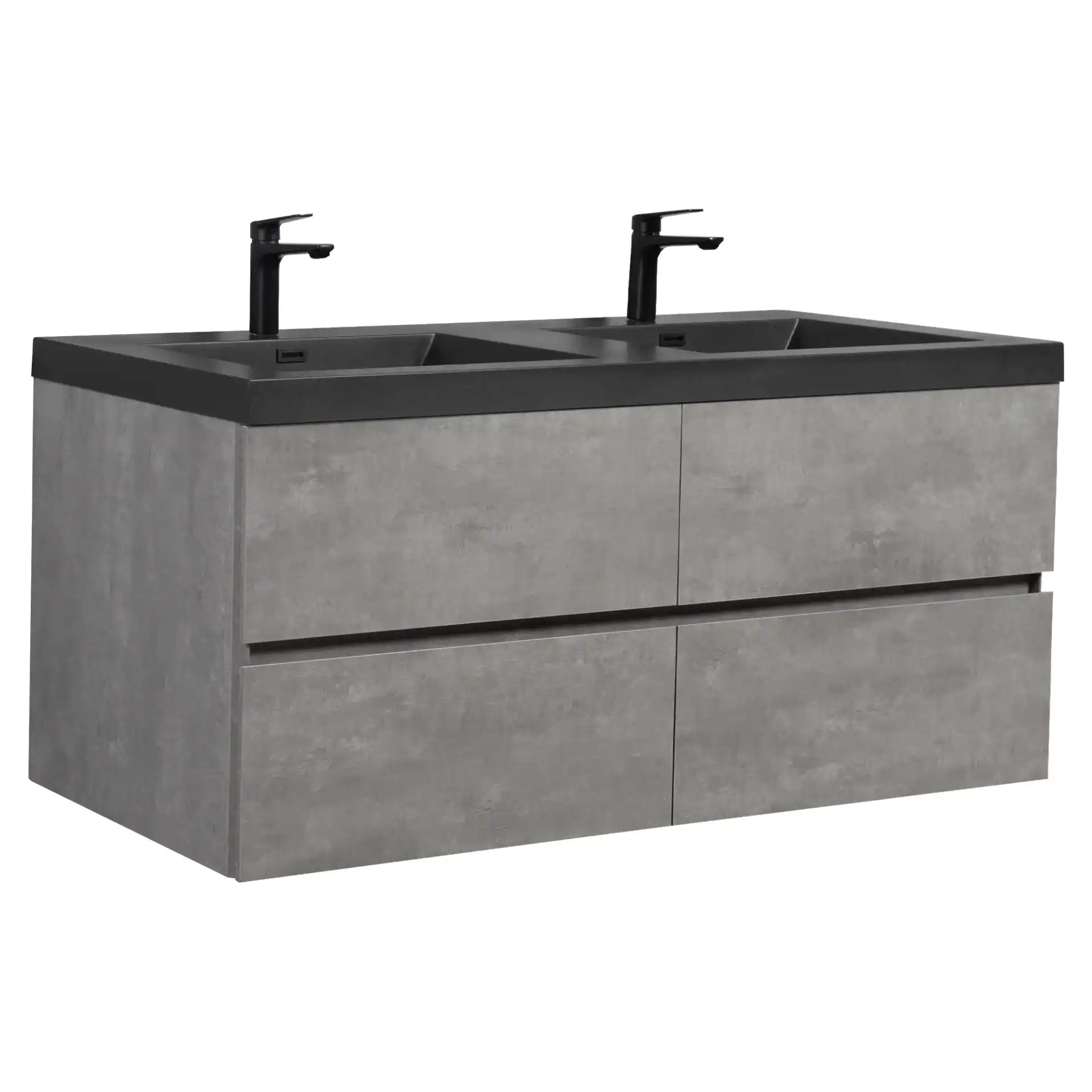 59&quot;/71&quot; Dark Grey Floating Bathroom Vanity with 2 Matte Black Quartz Sinks