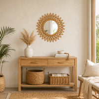 Natura Weave Collection – 24" Handwoven Bamboo Sunburst Bathroom Wall Mirror