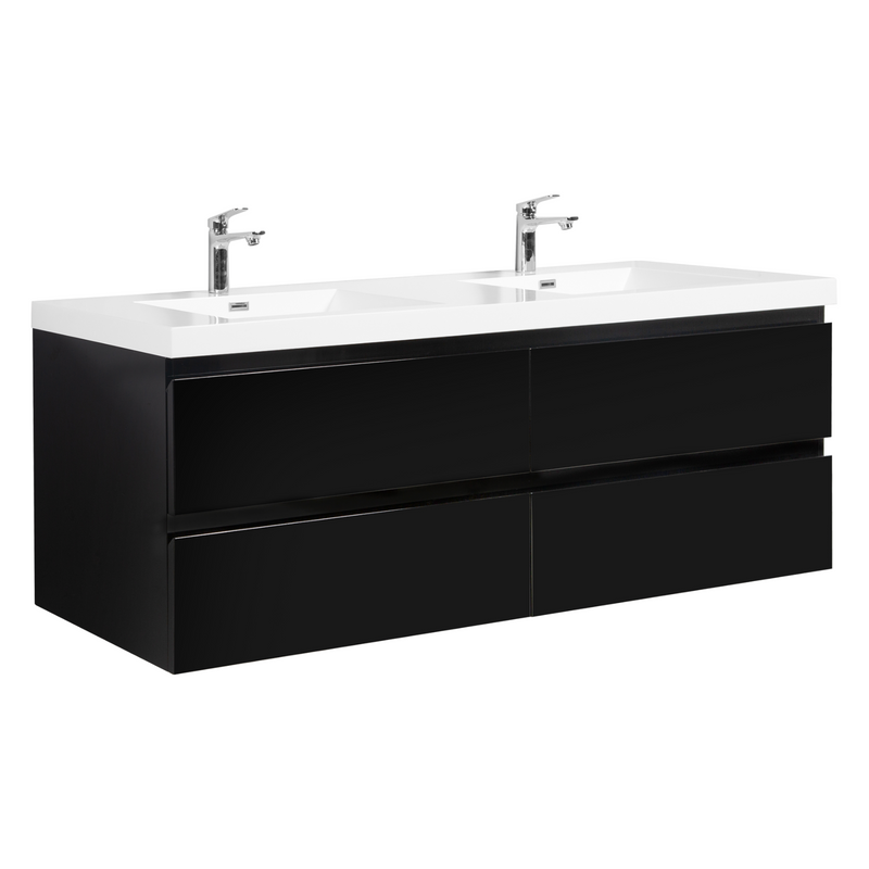 TerraLine Series 71" Black Wall-mounted Bathroom Vanity – Double Sinks & 4 Soft-Close Drawers