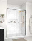 Side angle of 60 x 70 framed glass shower door showcasing clear panels and chrome frame | Ace Decor