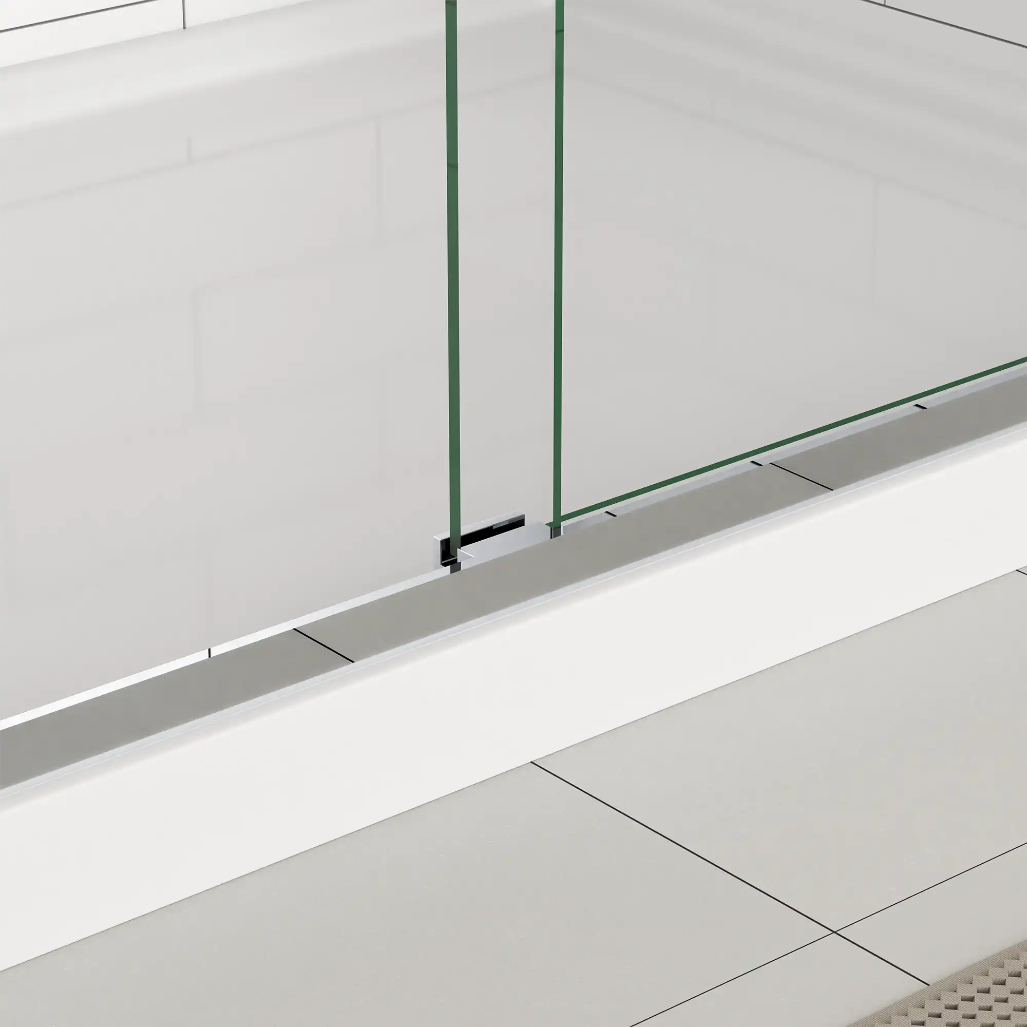 Bottom track and glass alignment detail of 60 x 70 framed glass shower door | Ace Decor