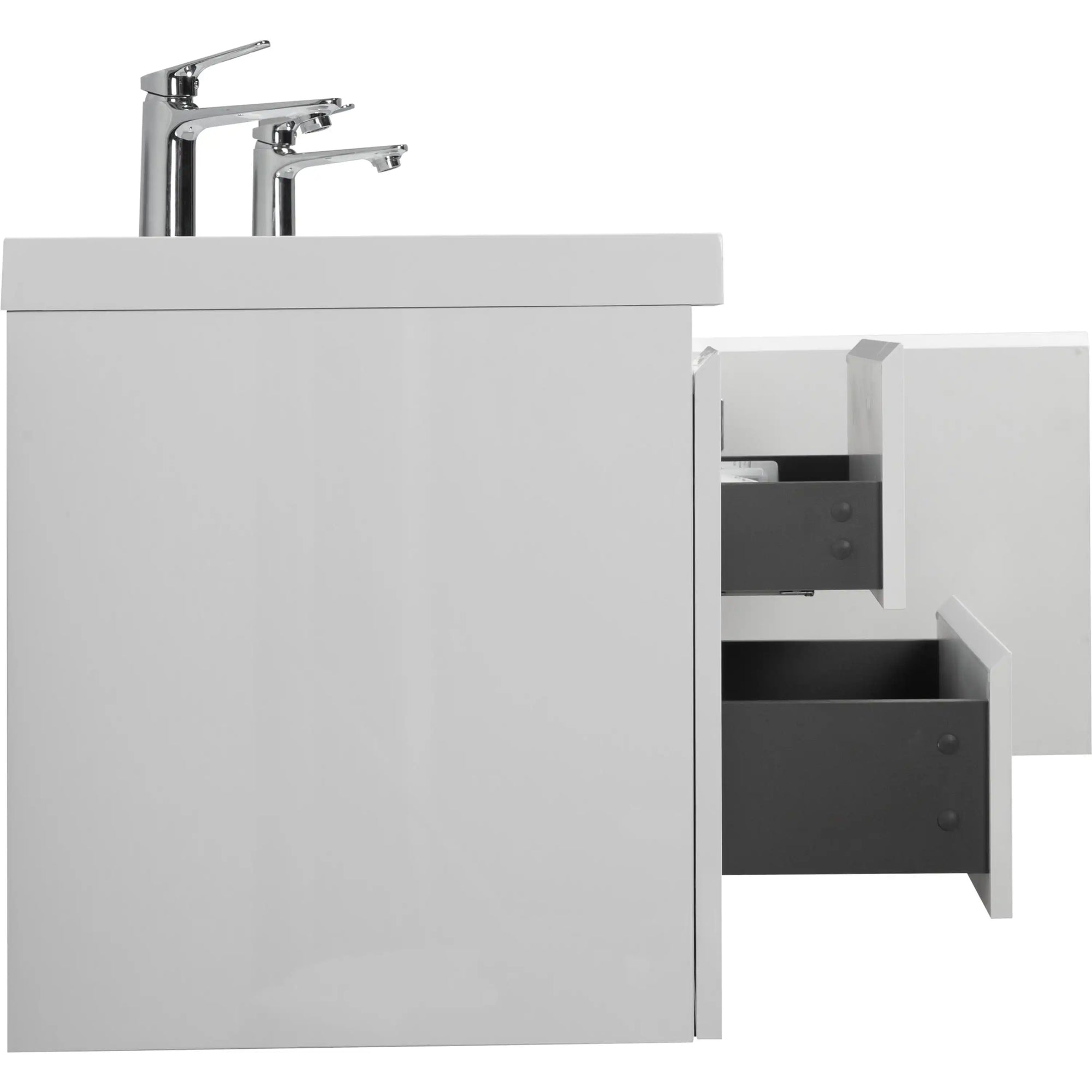 59 inch double sink vanity side view highlighting soft-close drawers and sturdy cabinet construction | Ace Decor