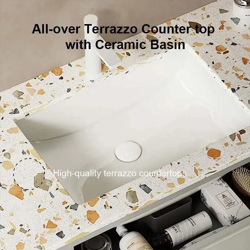 36/47" x 20" x 21" Modern Wall-Mounted Bathroom Vanity with Terrazzo Top and Ceramic Sink color: Matte White+Grayish