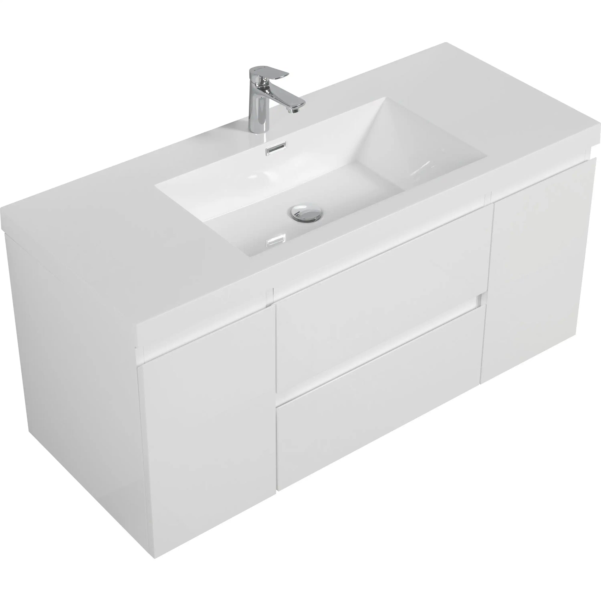 48 inch white floating bathroom vanity featuring seamless stone resin sink and clean lines | Ace Decor