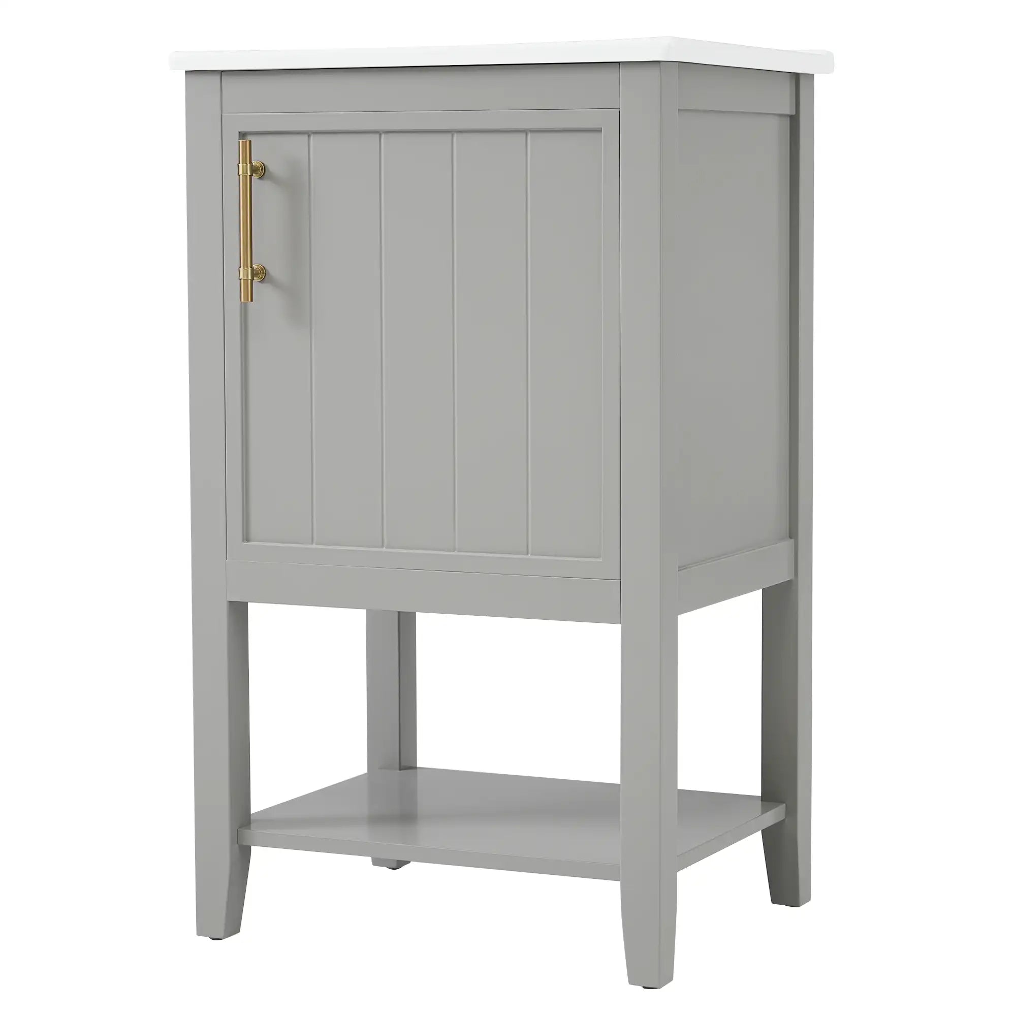 20" grey vanity bathroom unit with open shelf and gold handle | Ace Decor