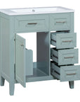 30 inch green bathroom vanity with sink and full storage view | Ace Decor