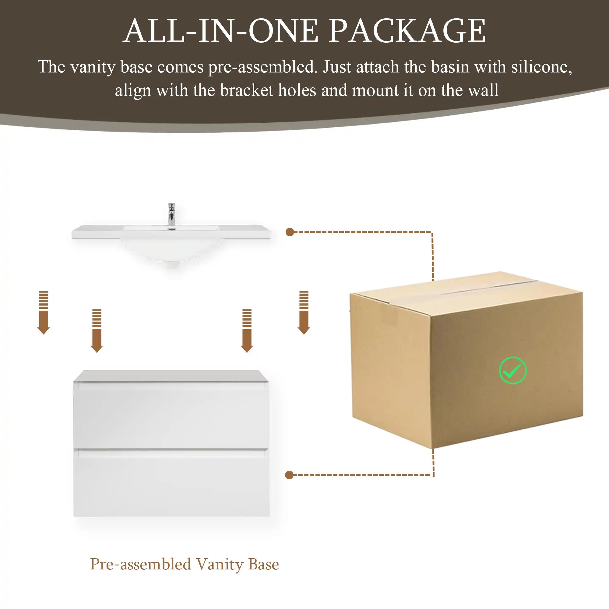 Oakmere Series 30" White Bathroom Floating Vanity with Resin Sink &amp; 2 Soft-Close Drawers