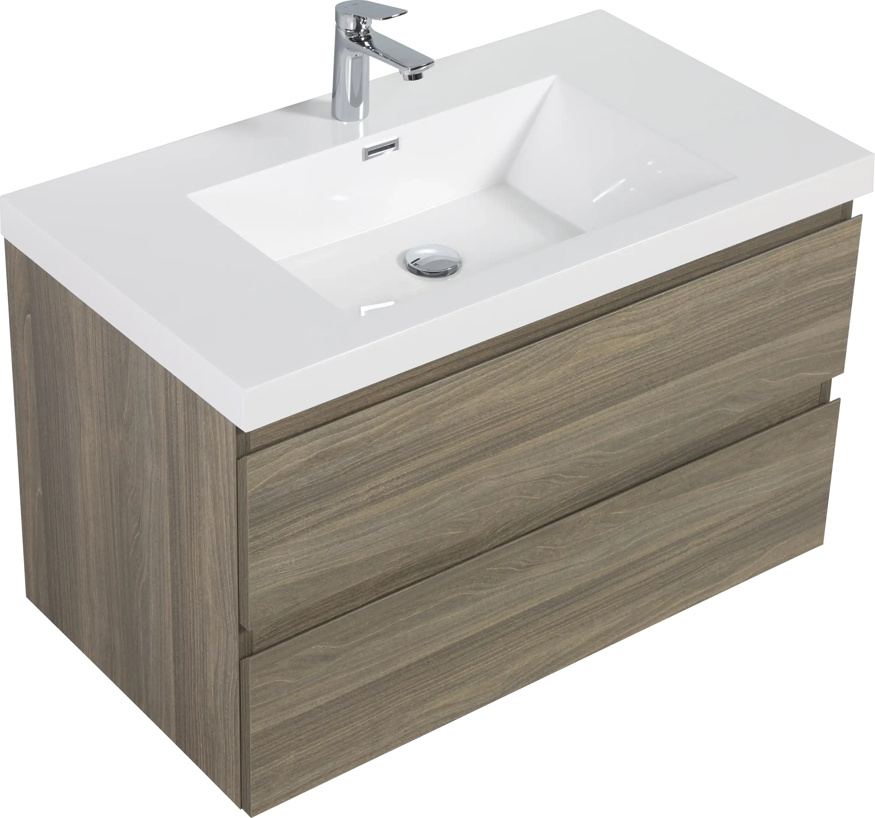 Floating Bathroom Vanity with Resin Top Basin & Soft Close Drawers - Modern Wall-Mounted Storage Cabinet color: Ash Grey