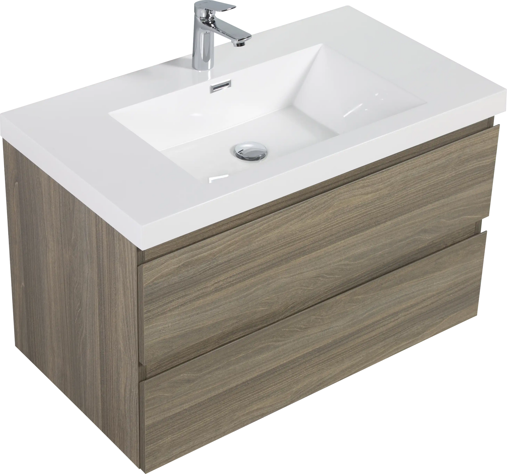 Floating Bathroom Vanity with Resin Top Basin & Soft Close Drawers - Modern Wall-Mounted Storage Cabinet color: Ash Grey