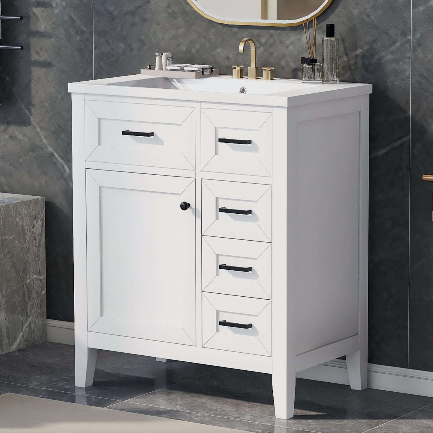 bathroom cabinet with drawers color:grey