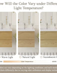 TerraLine light oak vanity color variation under warm, natural and incandescent light.
