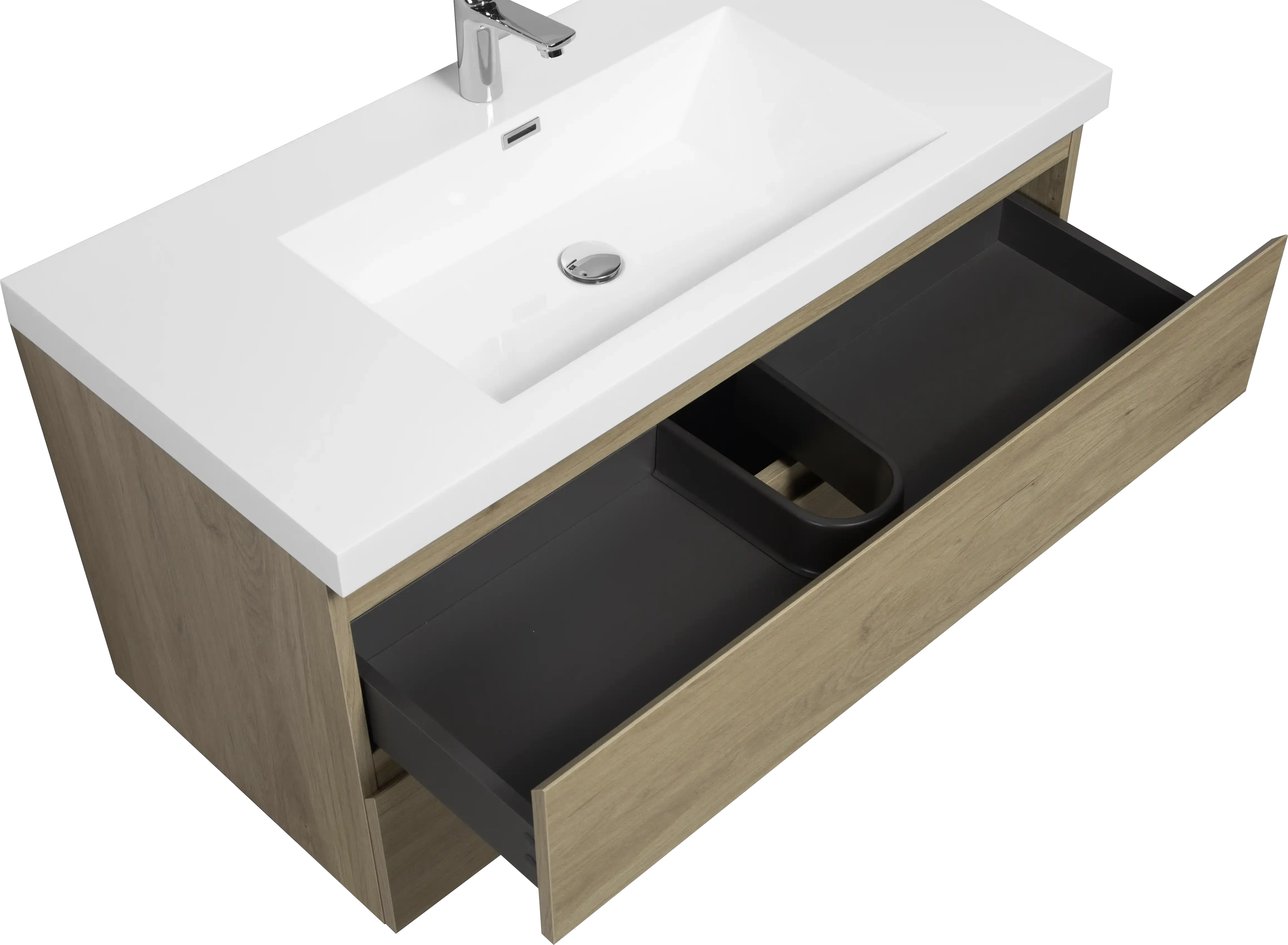 Floating Bathroom Vanity with Resin Top Basin & Soft Close Drawers - Modern Wall-Mounted Storage Cabinet color: Oak