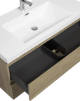 Floating Bathroom Vanity with Resin Top Basin & Soft Close Drawers - Modern Wall-Mounted Storage Cabinet color: Oak