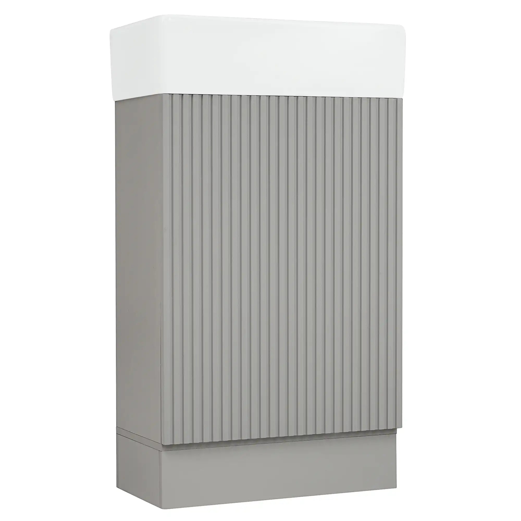18 inch vanities for bathrooms with integrated sink, textured gray front view.