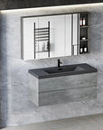 Floating Bathroom Vanity with Quartz Sand Basin and Soft Close Drawers color: Grey