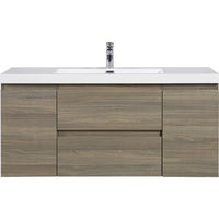48 inch bathroom vanity with ash grey finish and integrated sink, front view of wall-mounted design | Ace Decor