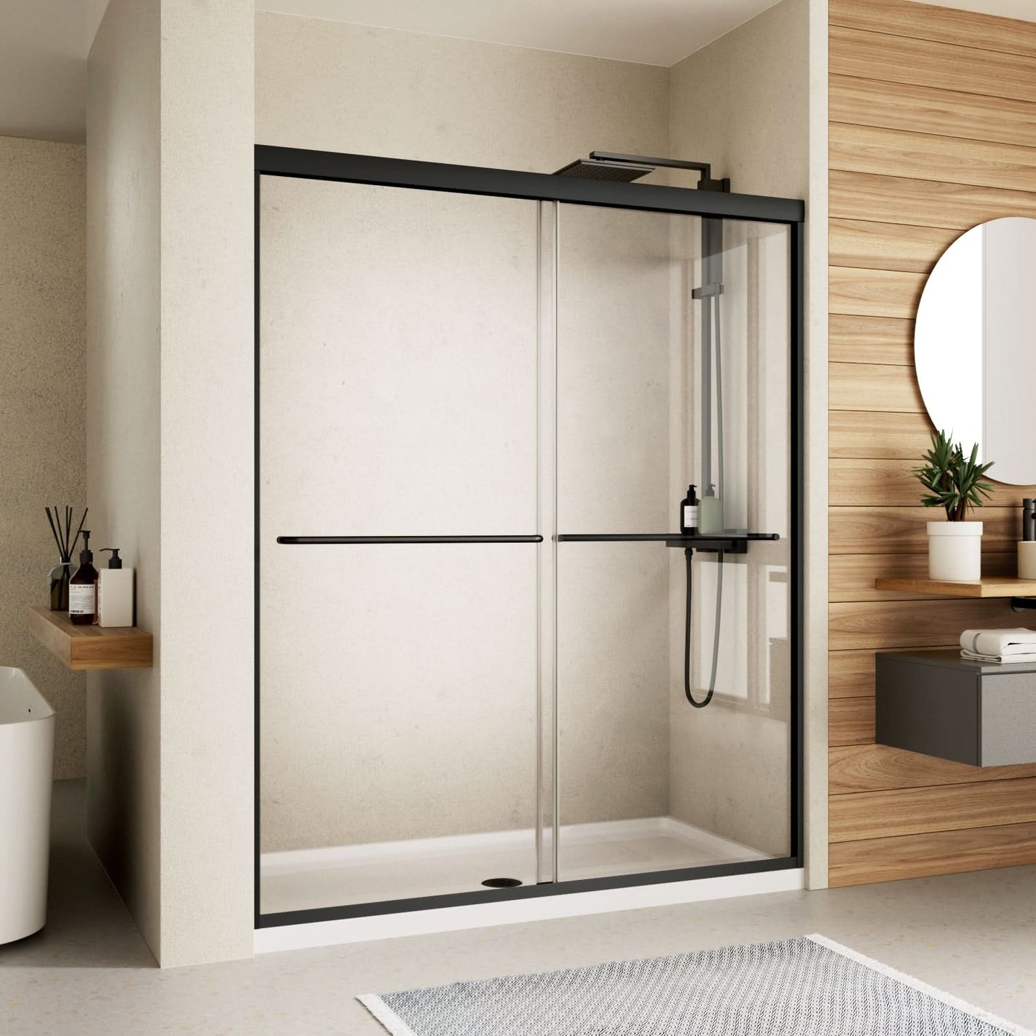 matte black framed bypass glass door for shower