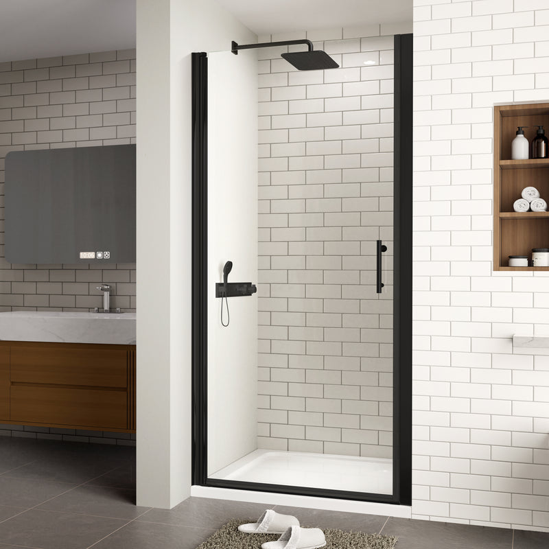Zerra Series 34" W x 72" H Matte Black Semi-Frameless Pivot Shower Door