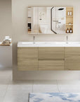 47/59" Modern Floating Bathroom Vanity with Resin Top Basin color: Oak | sink: Double