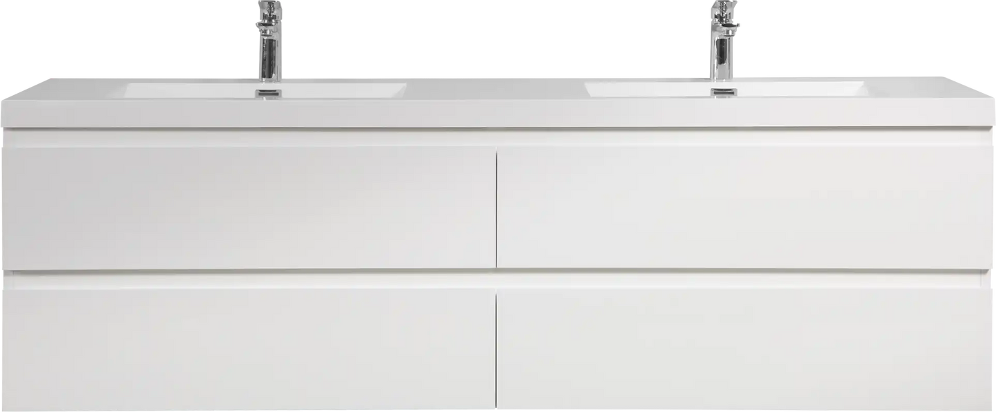 Sleek Floating Bathroom Vanity with Dual Resin Basins & Soft Close Drawers color: White