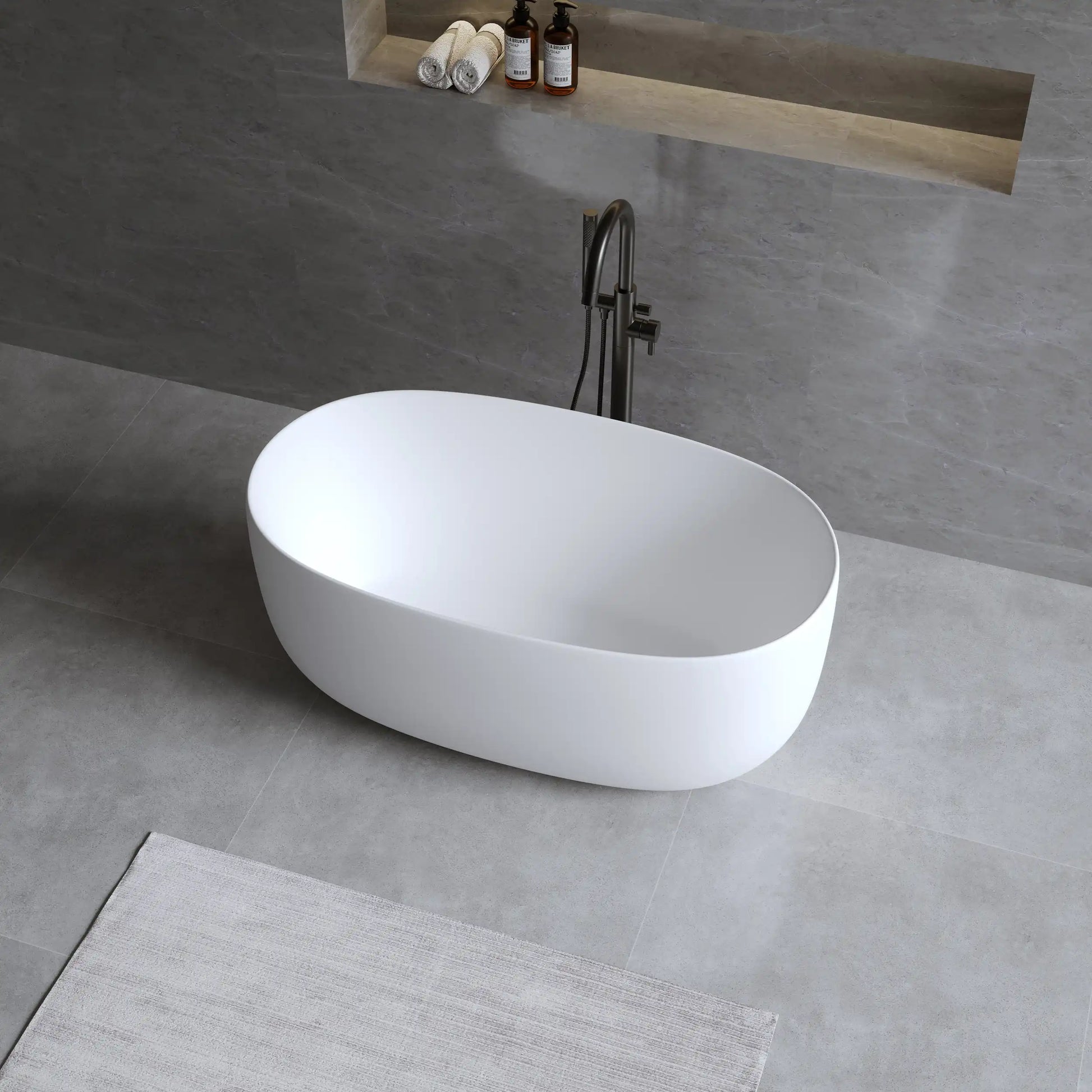 51" Seamless Resin Stone Freestanding Soaking Tub – White, with Overflow & Pop-Up Drain color: Matte White