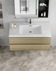 Floating Bathroom Vanity with Resin Top Basin & Soft Close Drawers - Modern Wall-Mounted Storage Cabinet color: Oak