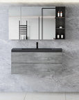 Floating Bathroom Vanity with Quartz Sand Basin and Soft Close Drawers color: Grey